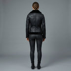 Women's Black Slim-Fit Shearling Moto Jacket
