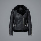 Women's Black Slim-Fit Shearling Moto Jacket
