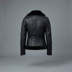 Women's Black Slim-Fit Shearling Moto Jacket