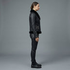 Women's Black Slim-Fit Shearling Moto Jacket