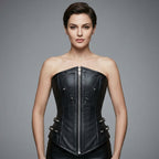 Black Studded Zip Leather Corset