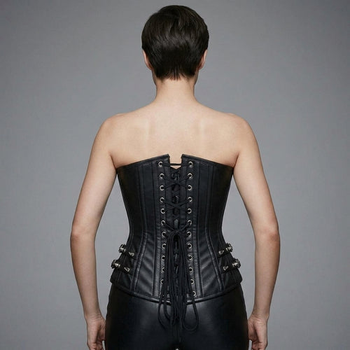 Black Studded Zip Leather Corset
