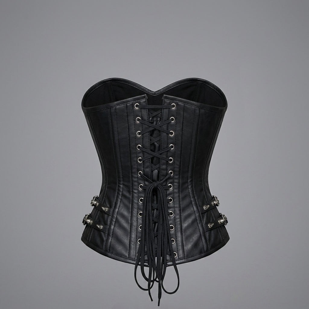 Black Studded Zip Leather Corset