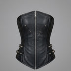 Black Studded Zip Leather Corset