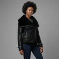 Women's Black Suede Aviator Jacket with Belt Detail