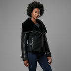 Women's Black Suede Aviator Jacket with Belt Detail