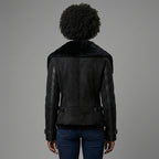 Women's Black Suede Aviator Jacket with Belt Detail