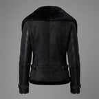 Women's Black Suede Aviator Jacket with Belt Detail