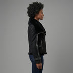 Women's Black Suede Aviator Jacket with Belt Detail