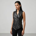 Women's Black Vegan Leather Sleeveless Moto Vest Jacket