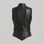 Women's Black Vegan Leather Sleeveless Moto Vest Jacket