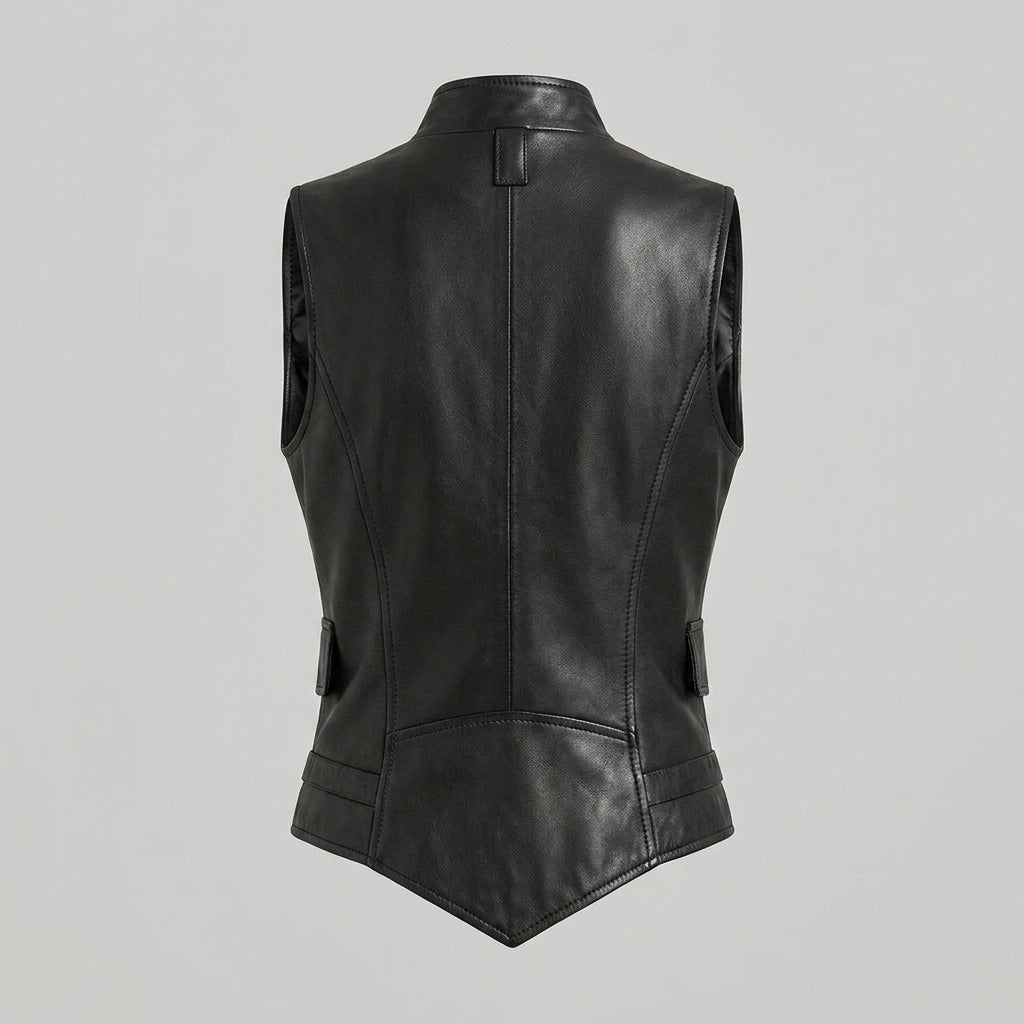 Women's Black Vegan Leather Sleeveless Moto Vest Jacket