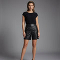 Women's Black Zip-Detail Leather Shorts