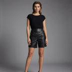 Women's Black Zip-Detail Leather Shorts