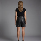Women's Black Zip-Detail Leather Shorts