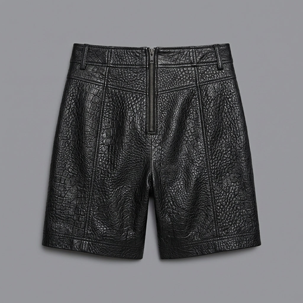 Women's Black Zip-Detail Leather Shorts