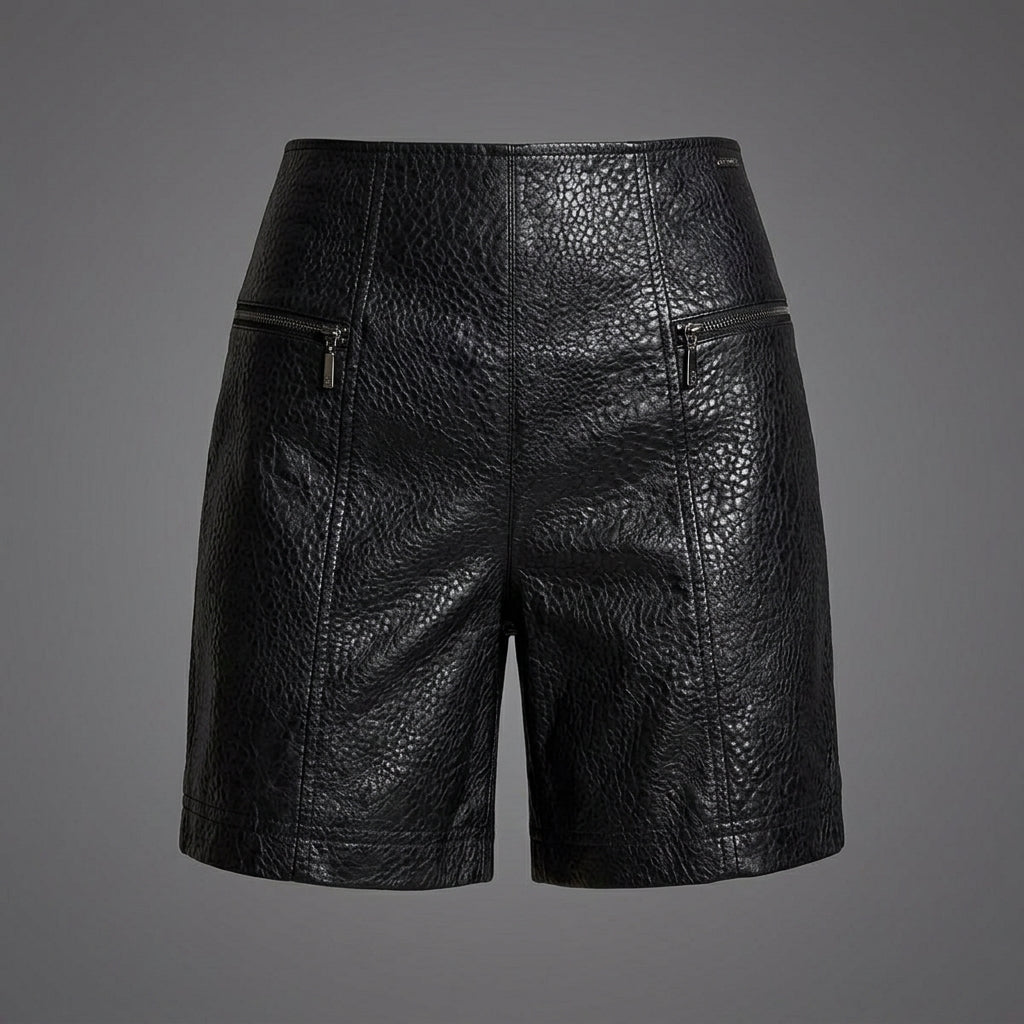 Women's Black Zip-Detail Leather Shorts