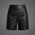Women's Black Zip-Detail Leather Shorts