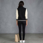 Women's Black & Cream Leather Varsity Jacket