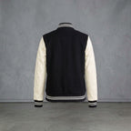 Women's Black & Cream Leather Varsity Jacket