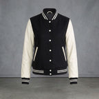 Women's Black & Cream Leather Varsity Jacket