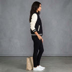 Women's Black & Cream Leather Varsity Jacket