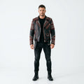 Men's Black & Red Studded Biker Leather Jacket