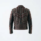 Men's Black & Red Studded Biker Leather Jacket