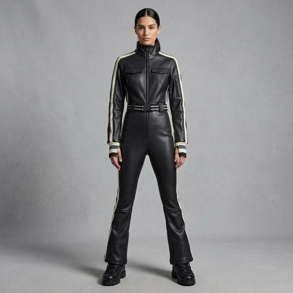 Black & White Leather Utility Jumpsuit