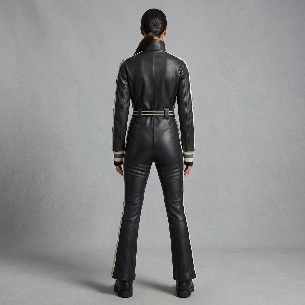 Black & White Leather Utility Jumpsuit