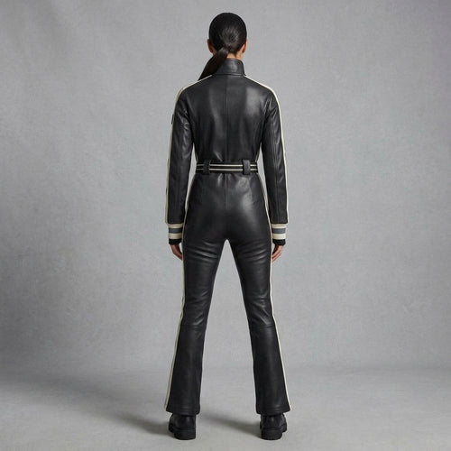Black & White Leather Utility Jumpsuit
