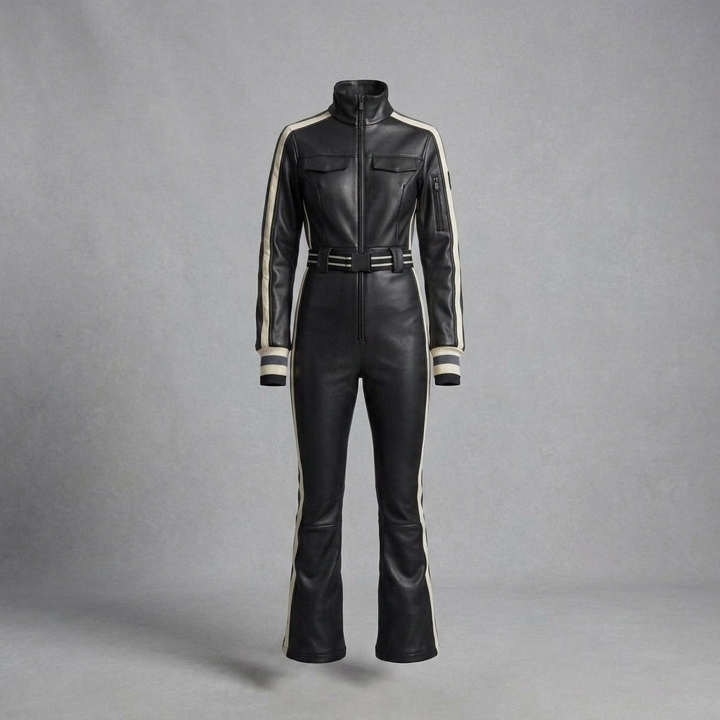 Black & White Leather Utility Jumpsuit