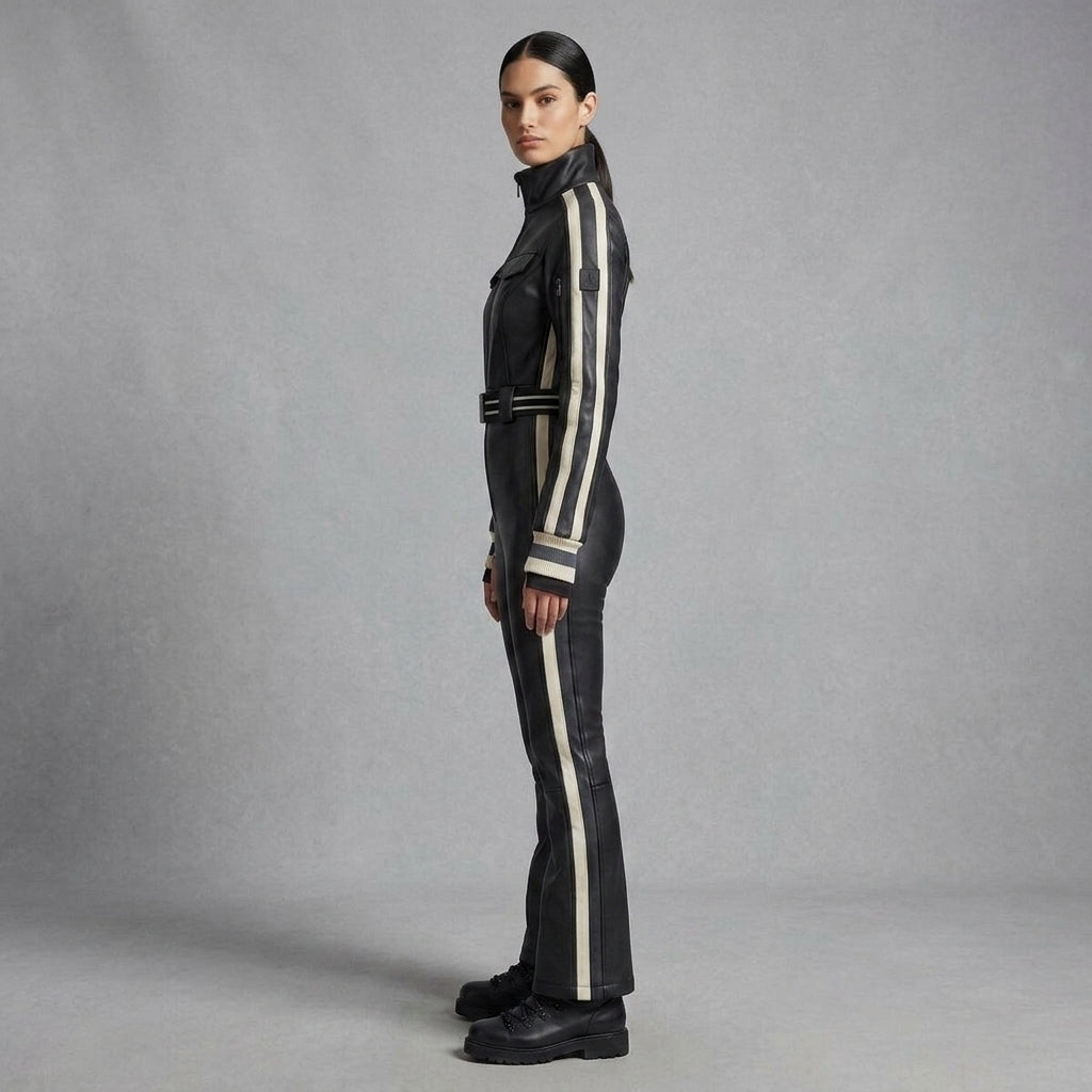 Black & White Leather Utility Jumpsuit