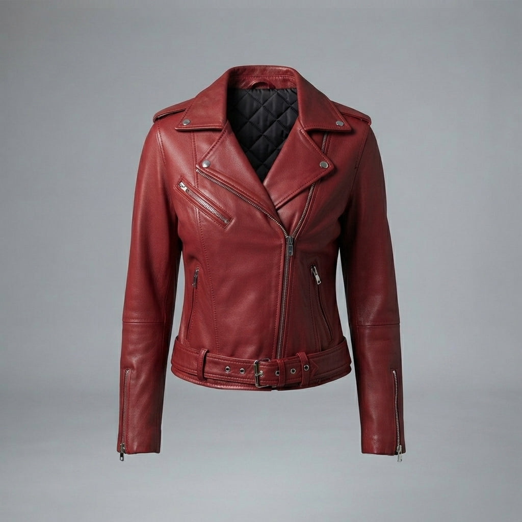 Women's Blood Moon Belted Leather Moto Jacket