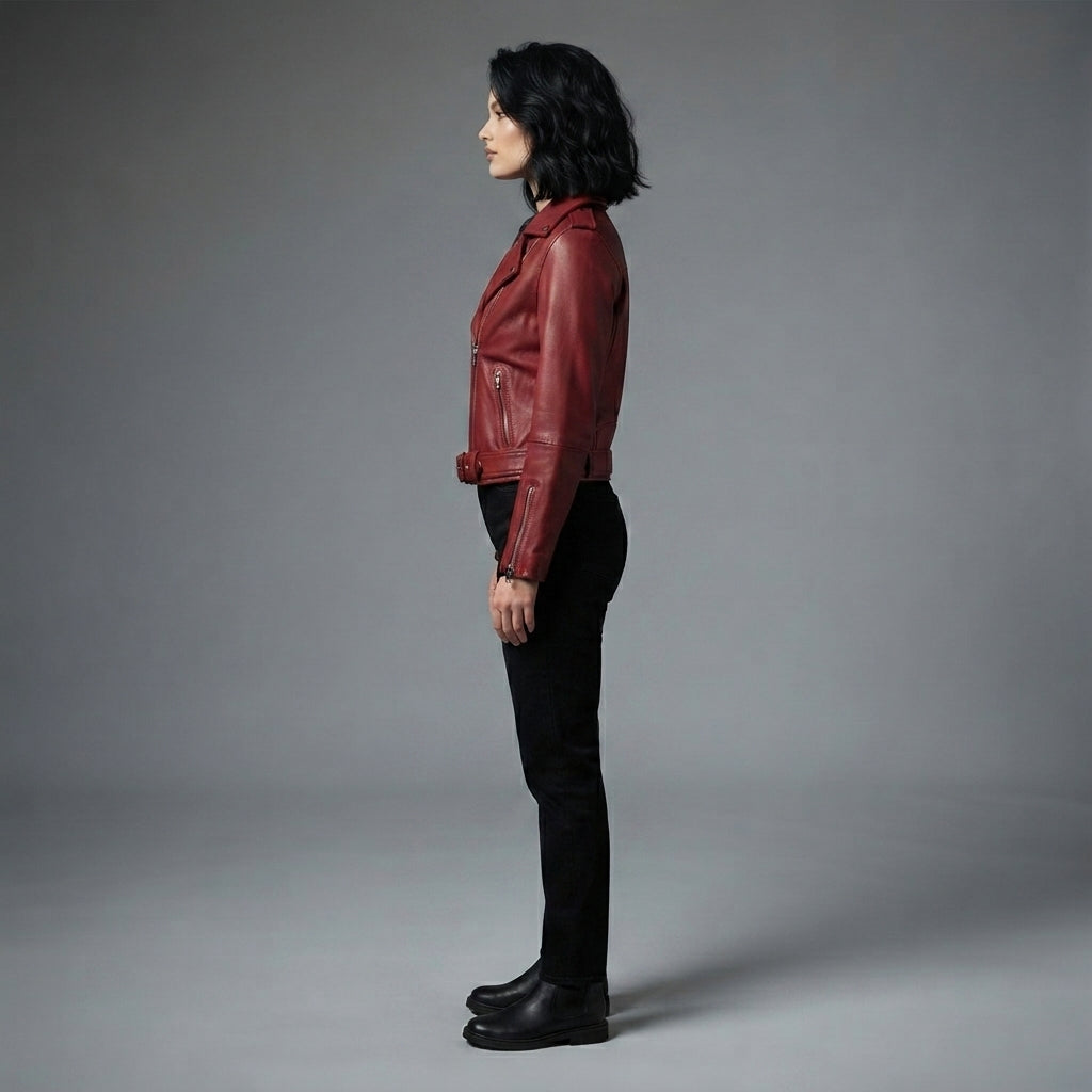 Women's Blood Moon Belted Leather Moto Jacket