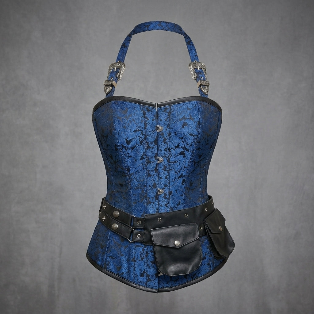 Blue Brocade Pocket Corset