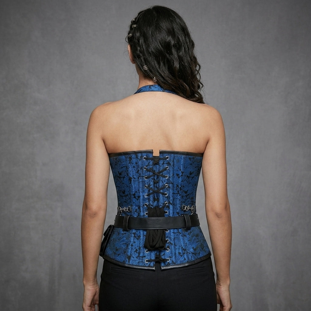 Blue Brocade Pocket Corset