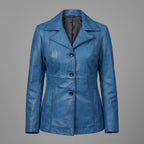 Women's Blue Leather Blazer Jacket