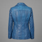 Women's Blue Leather Blazer Jacket