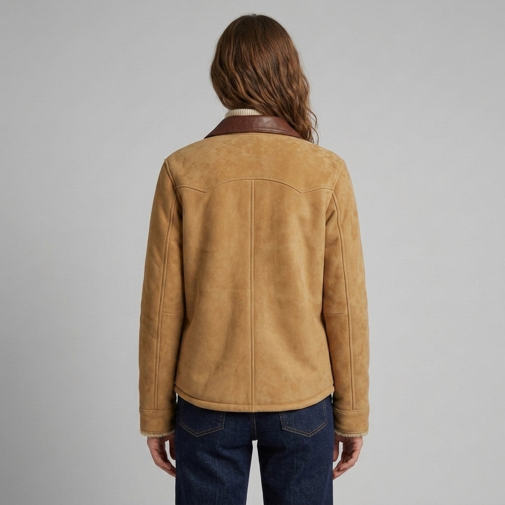 Women's Brown Collar Suede Overshirt