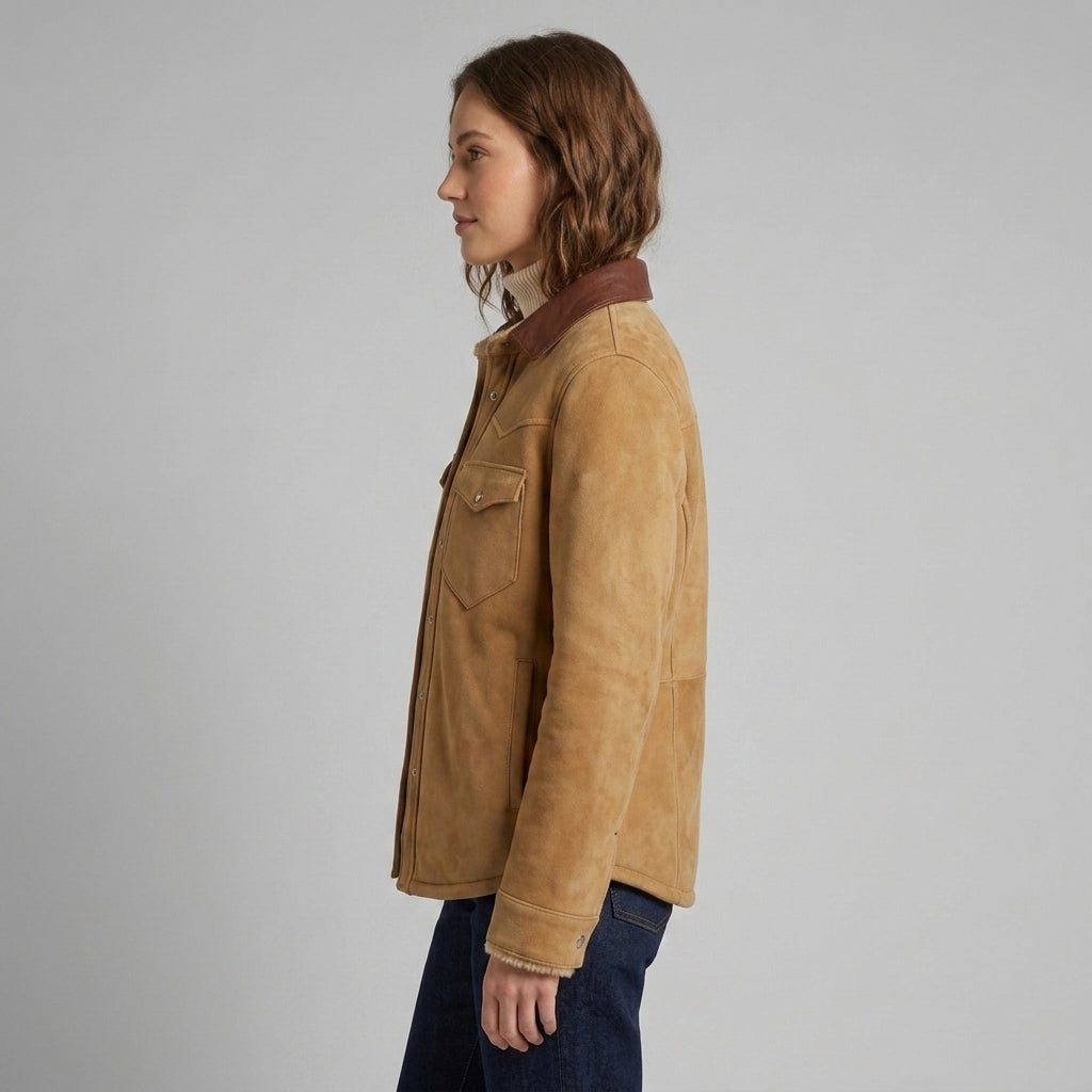 Women's Brown Collar Suede Overshirt