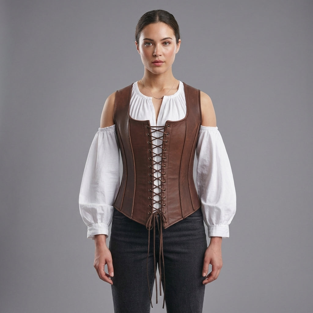 Cognac Brown Leather Corset