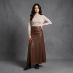 Women's Brown Leather Maxi Skirt