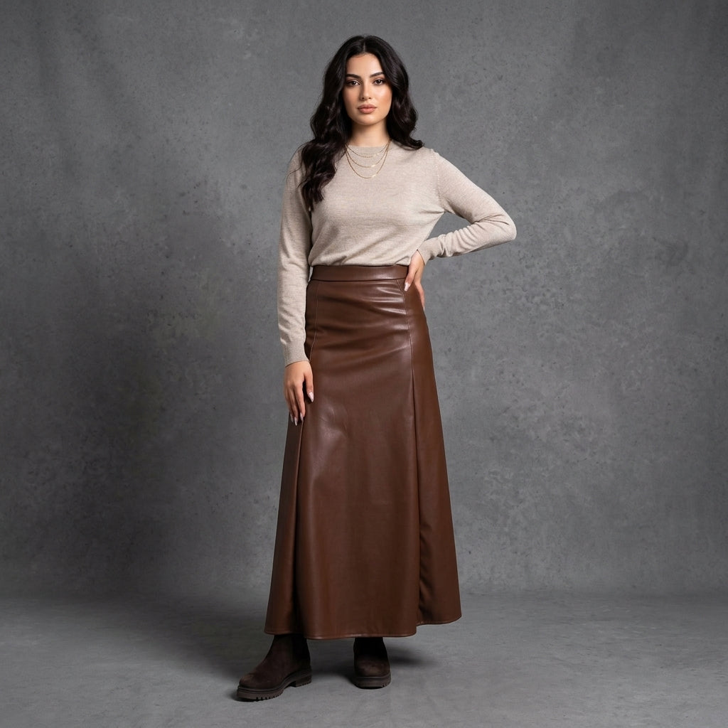 Women's Brown Leather Maxi Skirt