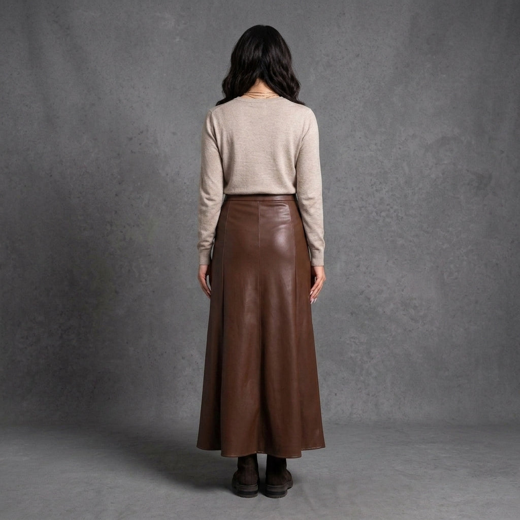 Women's Brown Leather Maxi Skirt