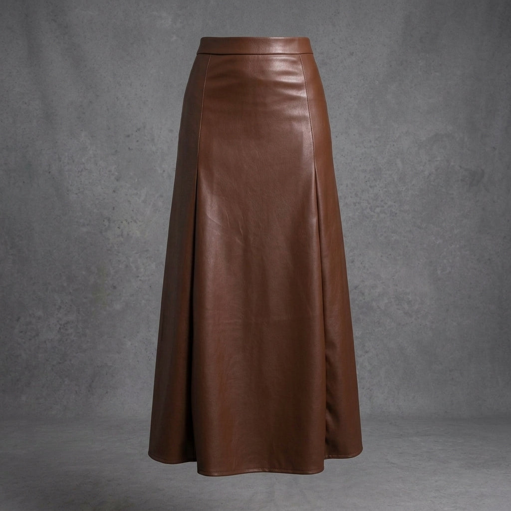 Women's Brown Leather Maxi Skirt