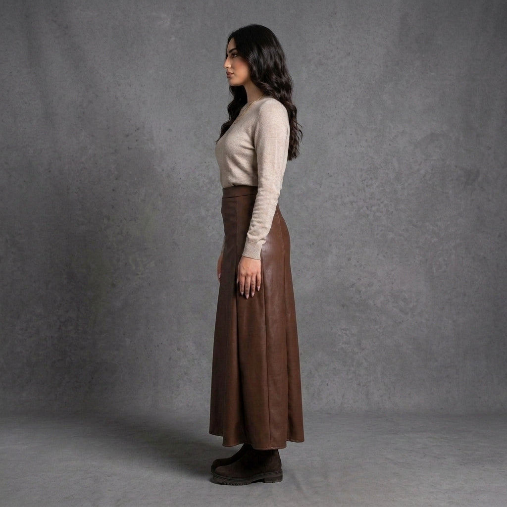 Women's Brown Leather Maxi Skirt