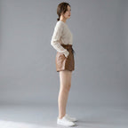Women's Brown Pleated Leather Shorts with Pockets