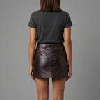 Women's Brown Leather Mini Skirt with Pockets