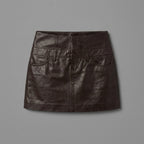 Women's Brown Leather Mini Skirt with Pockets